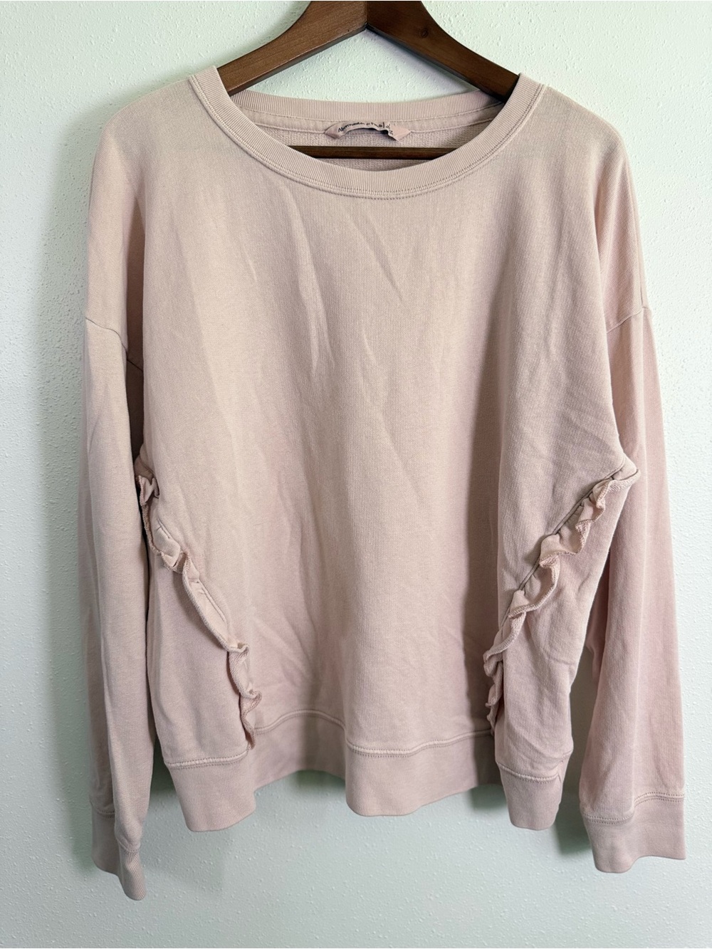 Abercrombie & Fitch Ruffle Sweatshirt Large Blush Pink Garment Dyed